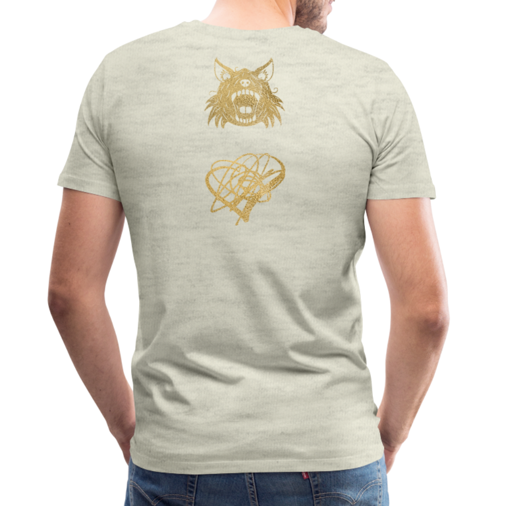 One Bird Two Stones Double Sided Men's Premium T - heather oatmeal