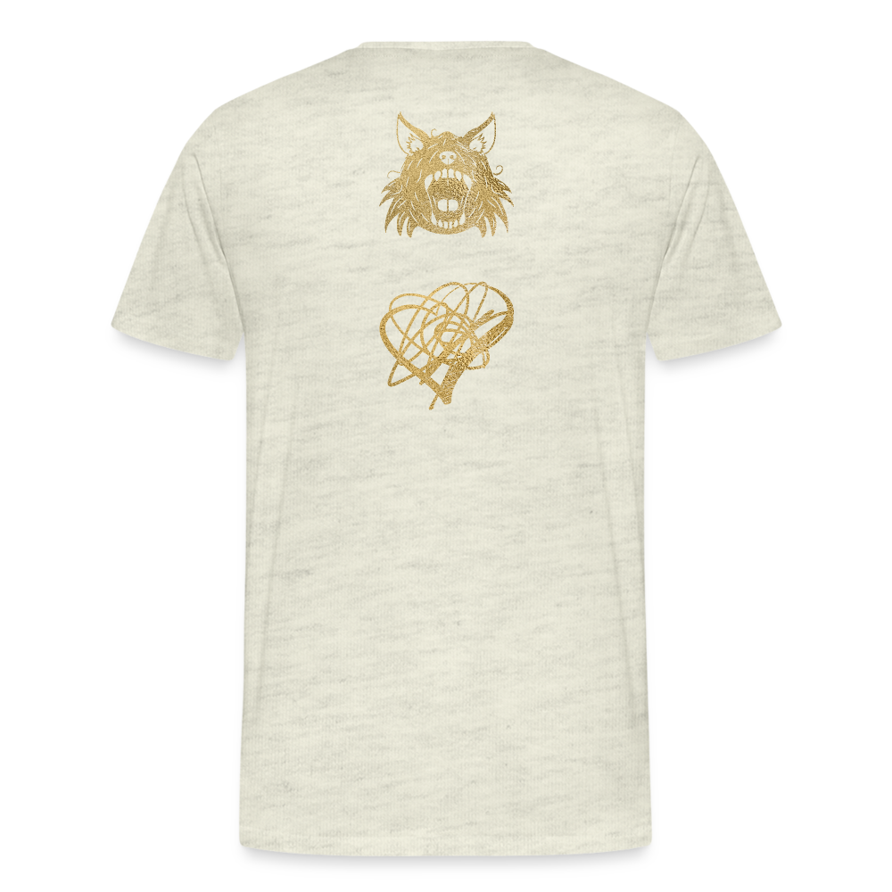 One Bird Two Stones Double Sided Men's Premium T - heather oatmeal