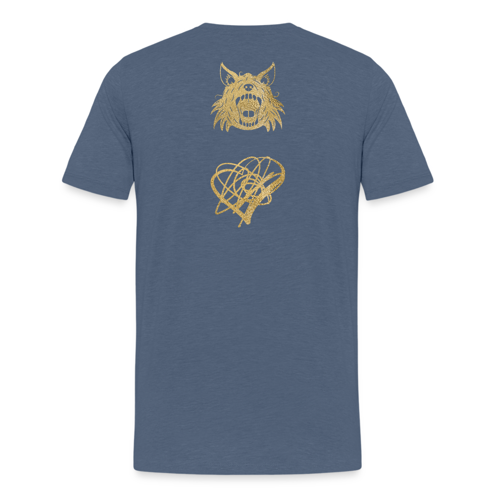 One Bird Two Stones Double Sided Men's Premium T - heather blue