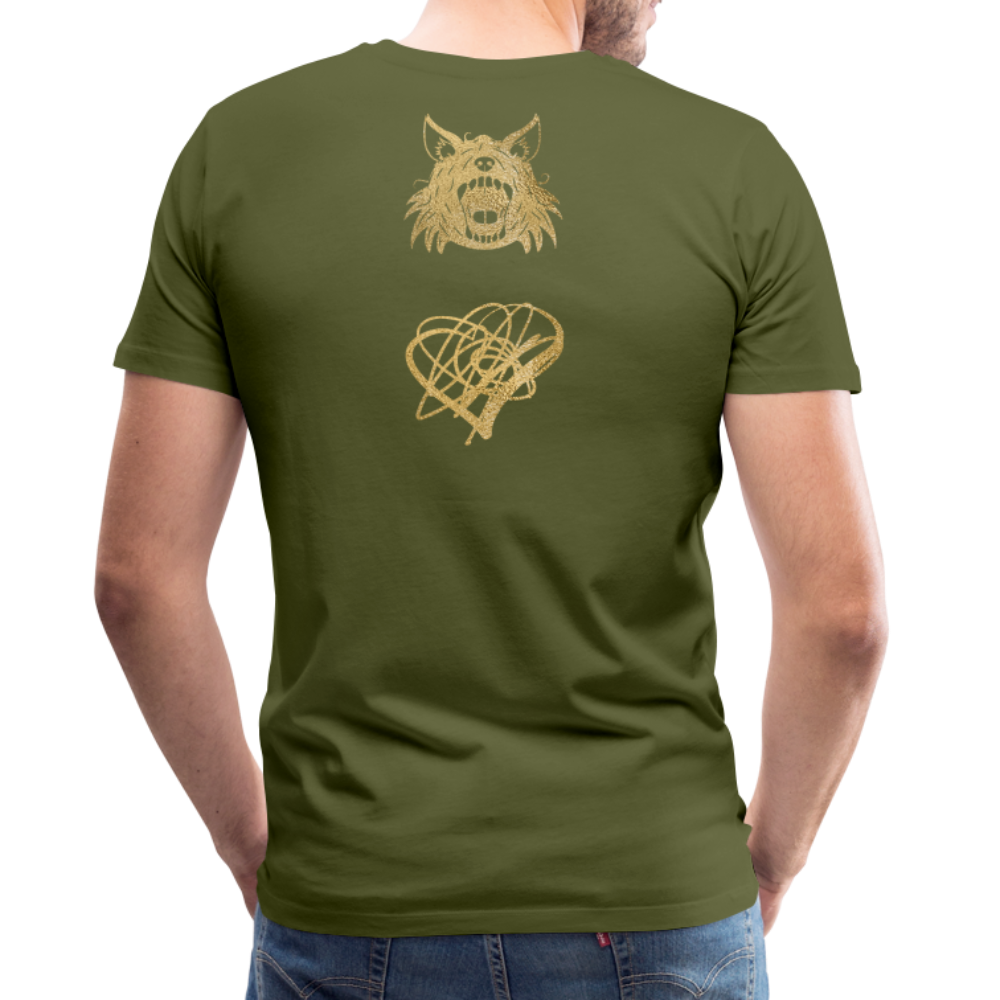 One Bird Two Stones Double Sided Men's Premium T - olive green